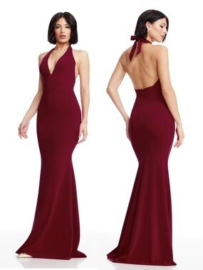 Dress the Population Camden Dress Backless Halter Mermaid Gown Size Medium NEW